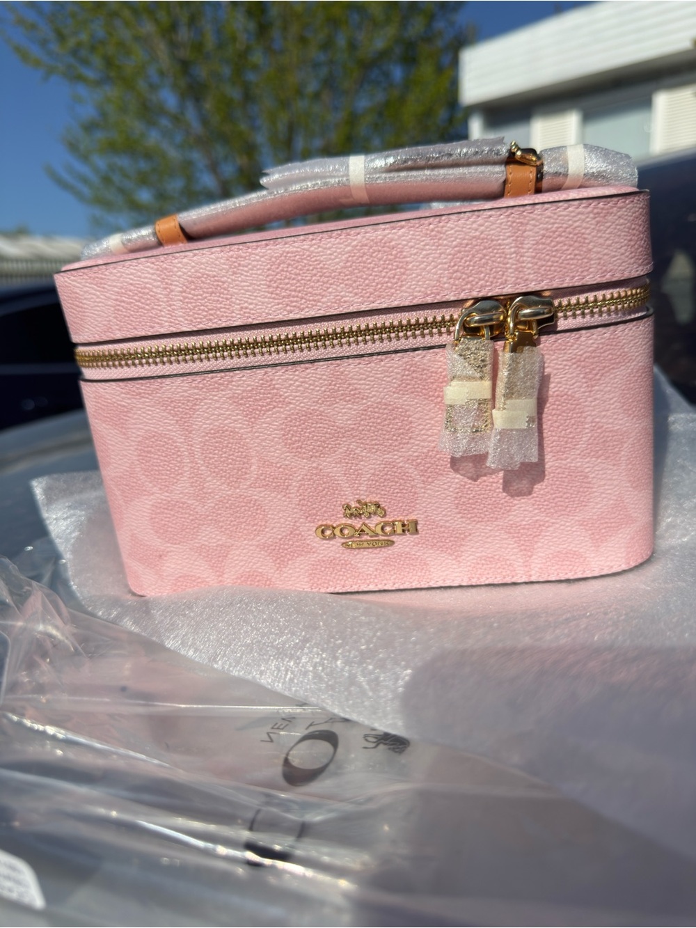 Coach NWT 2026 Cosmetic/Makeup Case In Signature Canvas Gold/Powder Pink CEA56